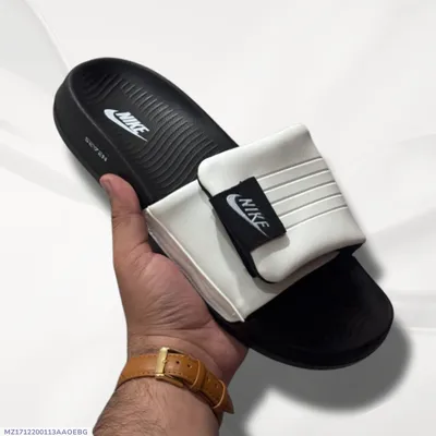 Men's White Microfiber Slide Slippers with Adjustable Strap