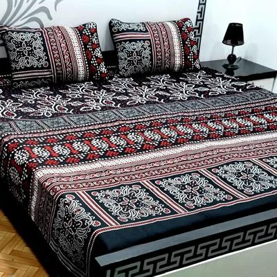 3 Pcs Crystal Cotton Printed Double Bedsheet