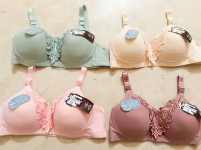 Mid Flower Style Nylon Embroidered Padded Bra, High Quality, Comfortable & Lightweight, 1 Pc Multicolors thumbnail 2