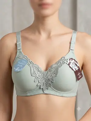 Mid Flower Style Nylon Embroidered Padded Bra, High Quality, Comfortable & Lightweight, 1 Pc Multicolors thumbnail 4
