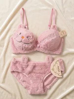 Fluffy Cute Furr Style Double Padded bra with Panty , 1 Set thumbnail 3