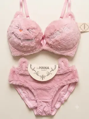 Fluffy Cute Furr Style Double Padded bra with Panty , 1 Set thumbnail 4