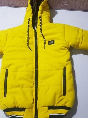 Boy's Yellow Puffer Jacket with Hood & Drawstrings