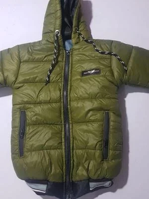 Boy's Olive Green Quilted Puffer Jacket with Hood & Zip Pockets