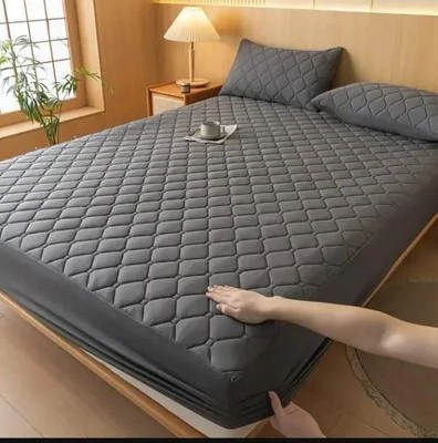 Grey Quilted Waterproof Mattress Cover for Double Bed