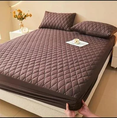 Waterproof Quilted Microfiber Mattress Cover Brown Double Bed