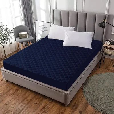 Blue Quilted Waterproof Double Bed Mattress Cover