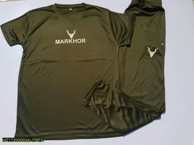 Men Markhor Micro Interlock T-Shirt & Trouser Set Olive Green