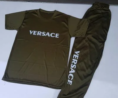 Men Micro Interlock Printed Track Suit Olive Green Versace