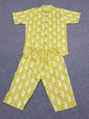 Men Cotton Paisley Star Co-ord Set Yellow Medium to XL