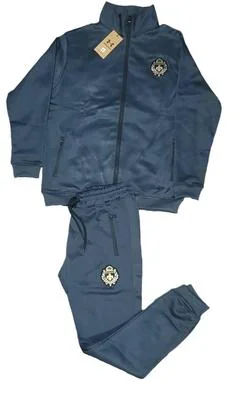 Men Fleece Zip Track Suit Blue 2Pcs