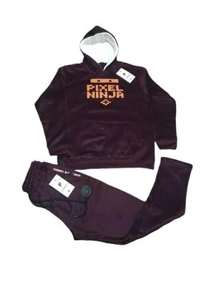 Men Fleece Hoodie Track Suit Maroon Pixel Ninja Medium to XL