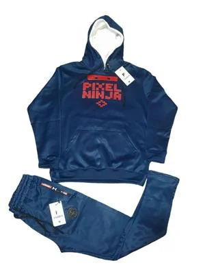 Men Fleece Hoodie Track Suit Blue Pixel Ninja