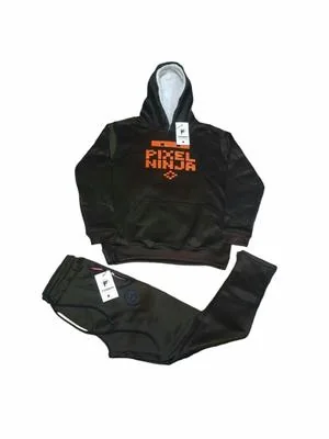 Men Pixel Ninja Hoodie & Pants Set Black Fleece