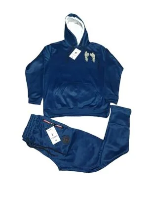 Men Blue Fleece Hoodie Track Suit 2 Pcs