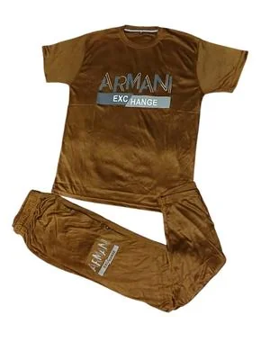 Men Brown Printed Track Suit Set Micro Interlock XL