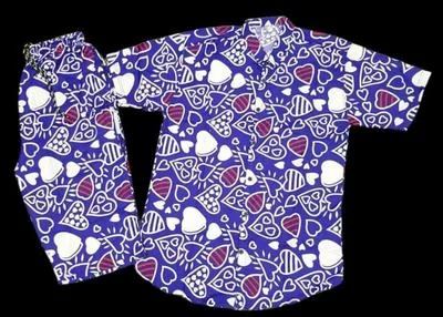 Men Cotton Heart Print Co-ord Set Blue Medium to XL