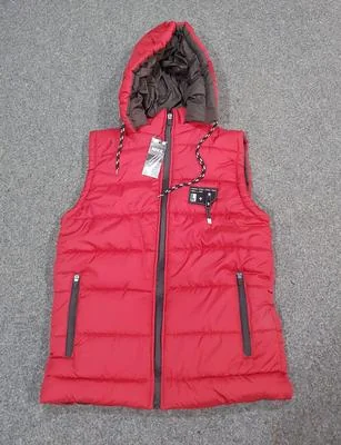 Red Sleeveless Puffer Jacket with Hood for Men