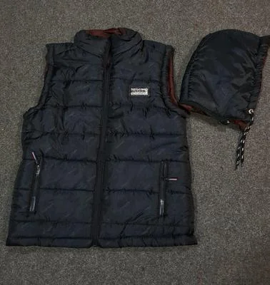 Black Sleeveless Puffer Jacket with Hood for Men