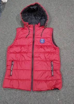Red Sleeveless Puffer Vest with Hood for Men Winter