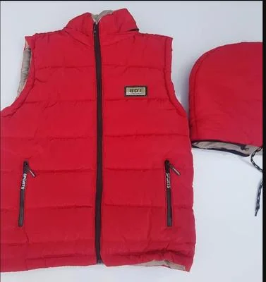 Red Sleeveless Puffer Jacket with Collar & Side Pockets