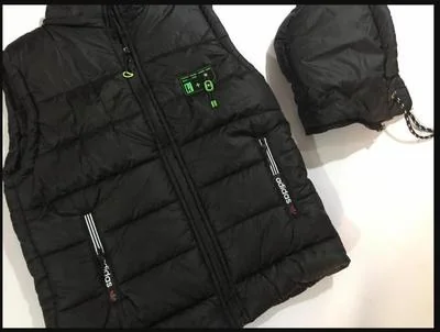 Black Sleeveless Puffer Jacket with Green Logo Medium to XL