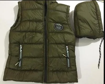 Men's Green Parachute Sleeveless Puffer Jacket with Hood XL