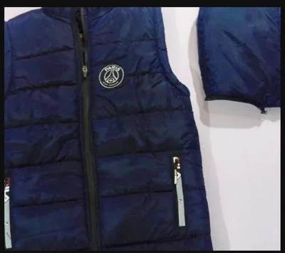 Men's Sleeveless Puffer Jacket Blue Parachute Detachable Hood