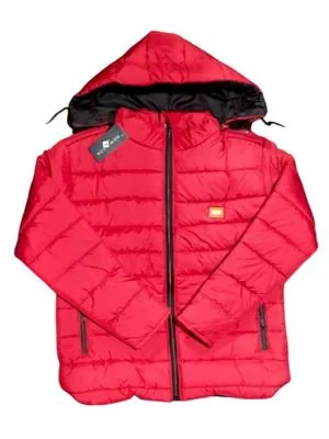 Men Red Hooded Puffer Jacket Winter Warm Parachute Fabric