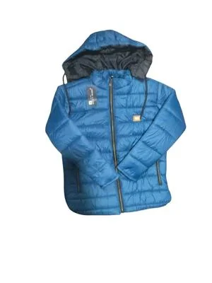 Men Blue Parachute Puffer Jacket Hooded Winter Warm