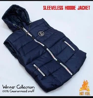 Sleeveless Hoodie Jacket Navy Blue Winter Parachute Fabric