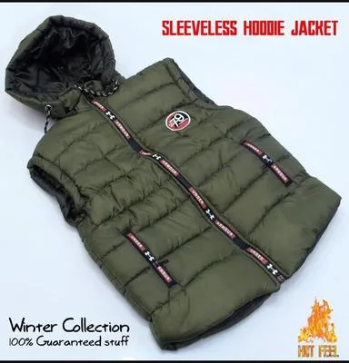 Sleeveless Hoodie Jacket Green Quilted Winter Warm