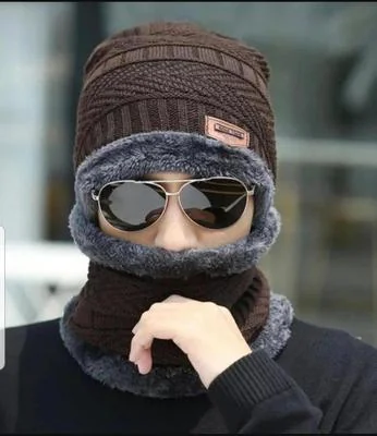 Winter Wool Beanie & Neck Warmer Set Brown Unisex