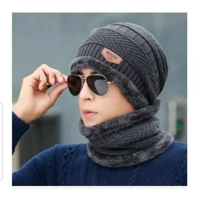 Winter Beanie & Neck Warmer Set Grey Wool Unisex