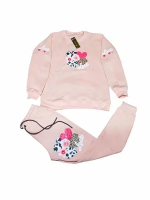 Pink Heart Print Cotton Tracksuit for Kids 3-10