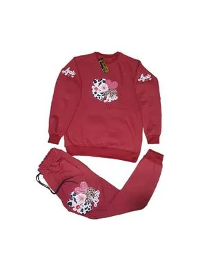 Red Printed Cotton Tracksuit for Kids 3-10 Yrs