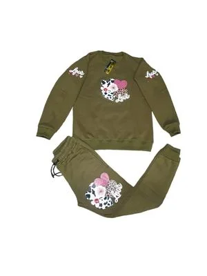 Kids Green Printed Tracksuit Set for Girls 3-10Yrs