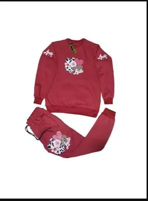 Red Printed Heart Tracksuit for Girls 3-12 Years