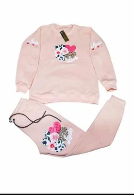 Pink Fleece Tracksuit for Girls Heart Floral Print