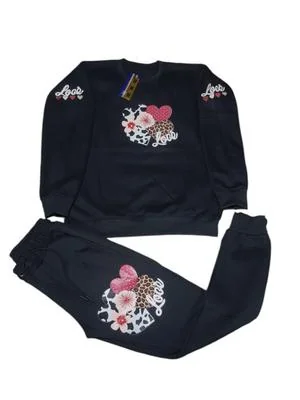 Black Printed Tracksuit for Girls 5-12 Years Cotton Fleece