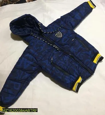 Boy's Blue Puffer Jacket with Yellow Cuffs 2-10 Years