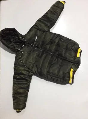 Boy's Olive Green Puffer Jacket with Yellow Stripes