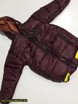 Boy's Maroon Puffer Jacket with Yellow Accents