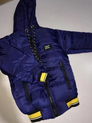 Blue Puffer Jacket for Boys 2-10 Years with Hood & Zip Pockets
