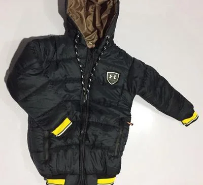 Boy's Black Puffer Jacket with Hood & Yellow Accents