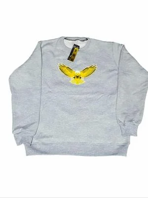 Grey Sweatshirt with Yellow Eagle Print Medium Large