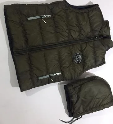 Men's Parachute Puffer Jacket Olive Sleeveless Winter Polyester Filling