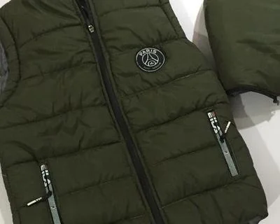 Men's Parachute Puffer Vest Olive Green with Paris Logo