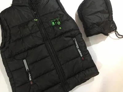 Men's Black Parachute Sleeveless Winter Jacket with Green Accents