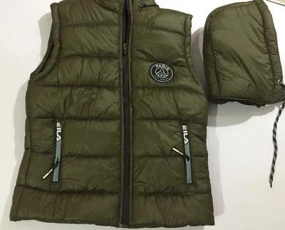 Men's Olive Green Sleeveless Puffer Jacket with Hood